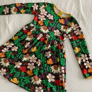 DUNS Sweden Brown Autumn Flowers Dress 128 cm